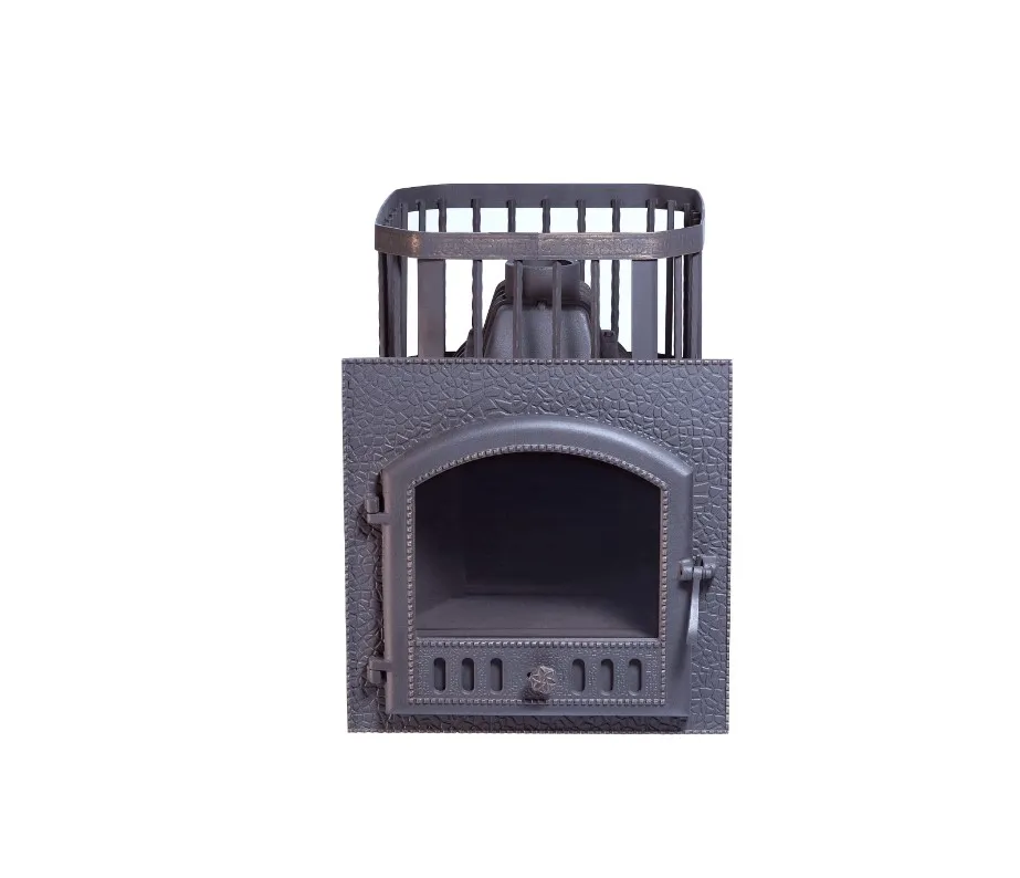 Чугунная банная печь Сибирь 24 Каминная дверца 545х545 сетка
