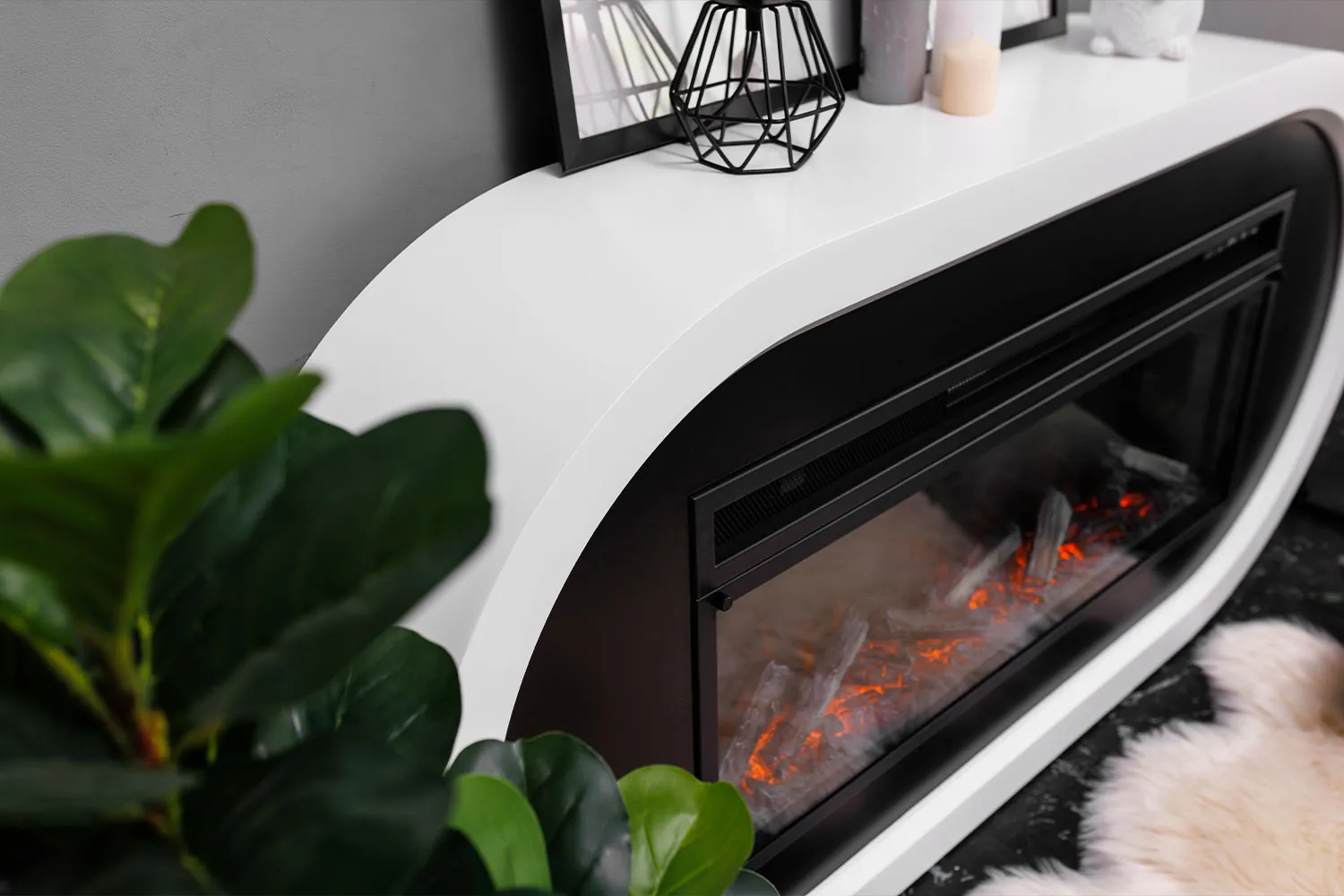 Каминокомплект Ellipse - Белый с черным (ширина 1450 мм) с очагом Vision 42 LED