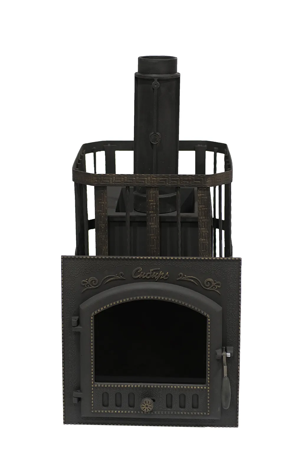 Премиальная чугунная банная печь Сибирь 25 дверка 545х545 в сетке