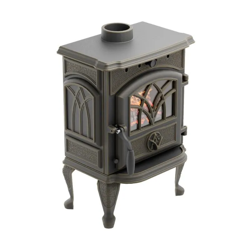 Чугунная печь-камин отопительная ПМЧ-7С, с патиной