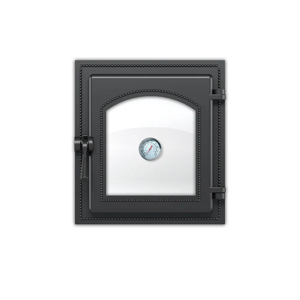 Чугунная каминная дверка со стеклом 270 с термометром (Антрацит)