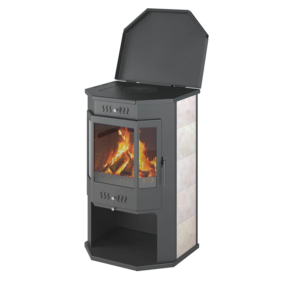 Печь-Камин ASTON 12кВт (200 м3) Призматик с плитой