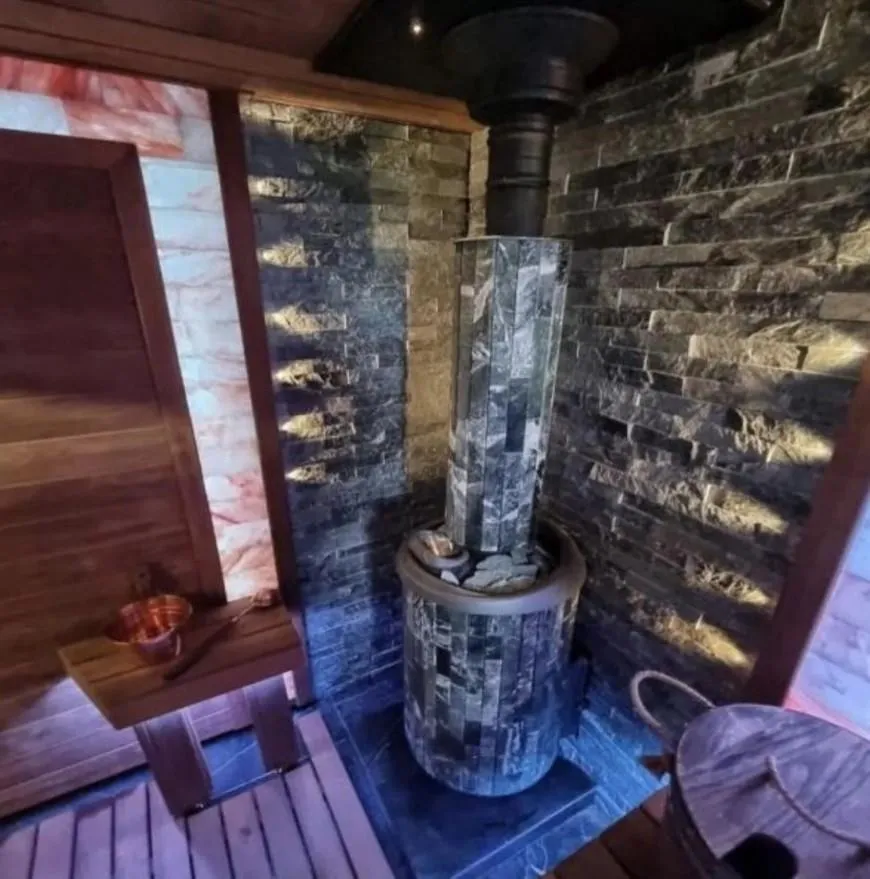 Чугунная банная печь Атмосфера XL ламели «Верде Гватемала» наборный рисунок