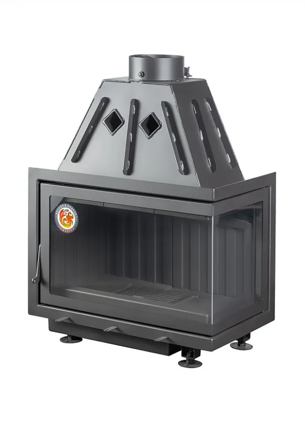 Каминная стальная топка Альфа 700 RB два стекла правая черный шамот