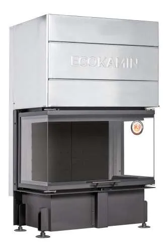 Каминная стальная топка ДЕЛЬТА 800 B три стекла принтинг черный шамот