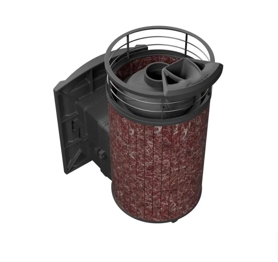 Чугунная банная печь Атмосфера L Россо Леванто ламель+сетка с газовой горелкой