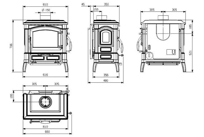 Печь-камин La Nordica Isetta 16 (черный антрацит)