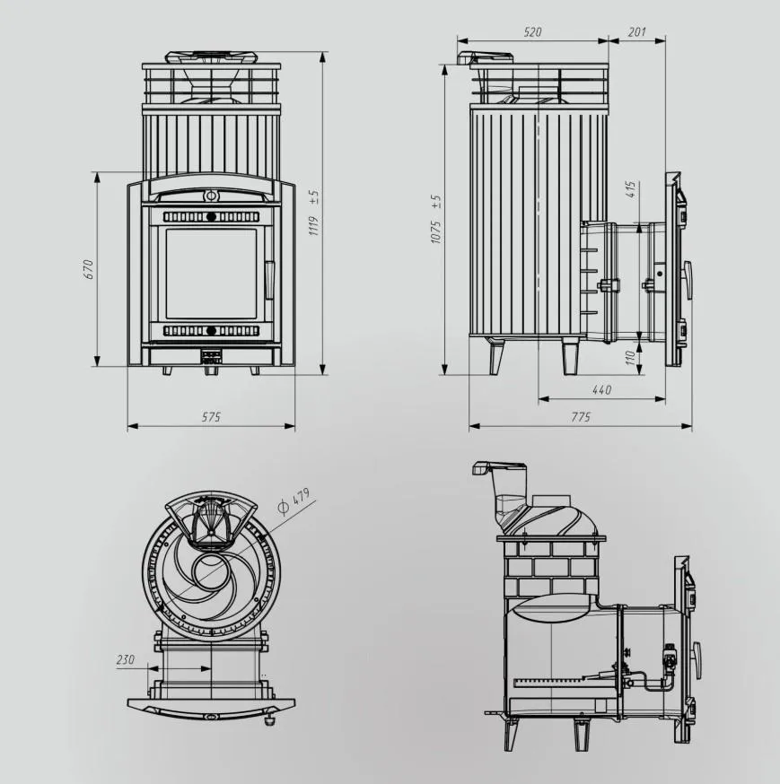 Чугунная банная печь Атмосфера XL Пироксенит ламель+сетка с газовой горелкой