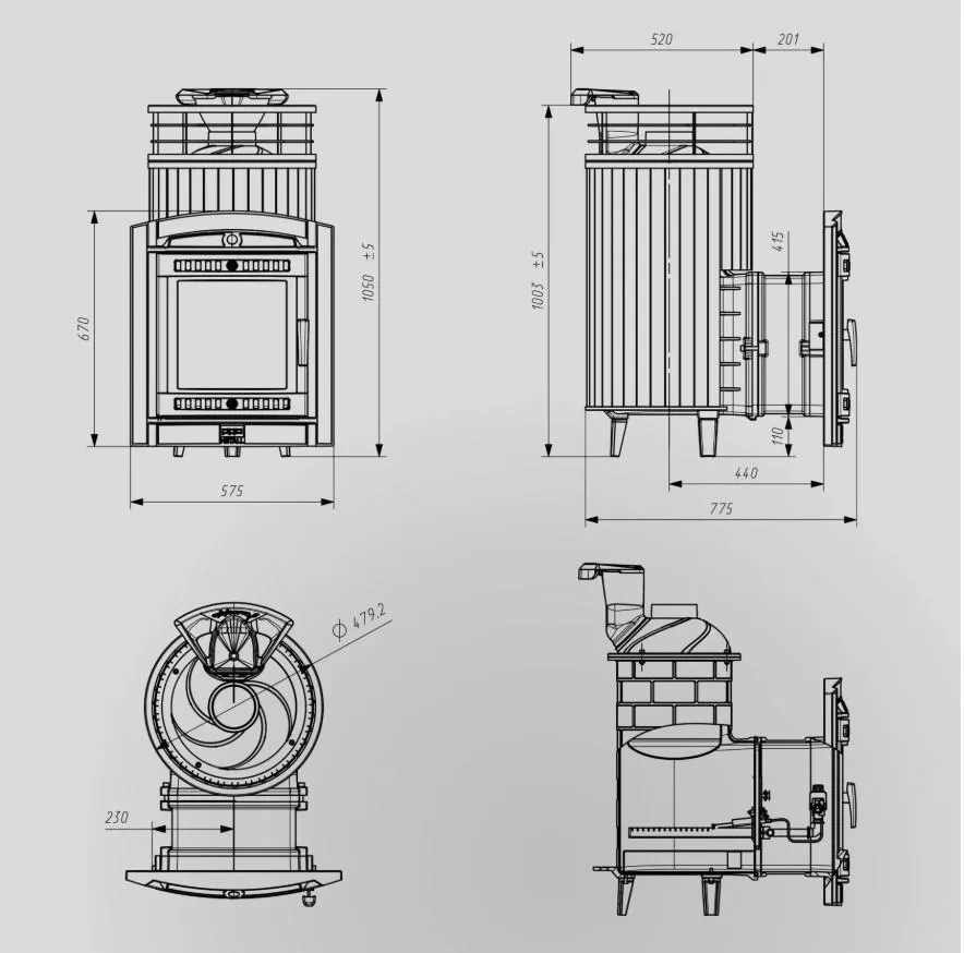Чугунная банная печь Атмосфера L Россо Леванто ламель+сетка с газовой горелкой