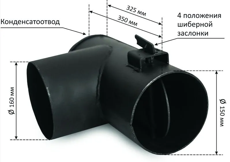 Переходник с шибером 90 градусов ф150 мм круглый круглый