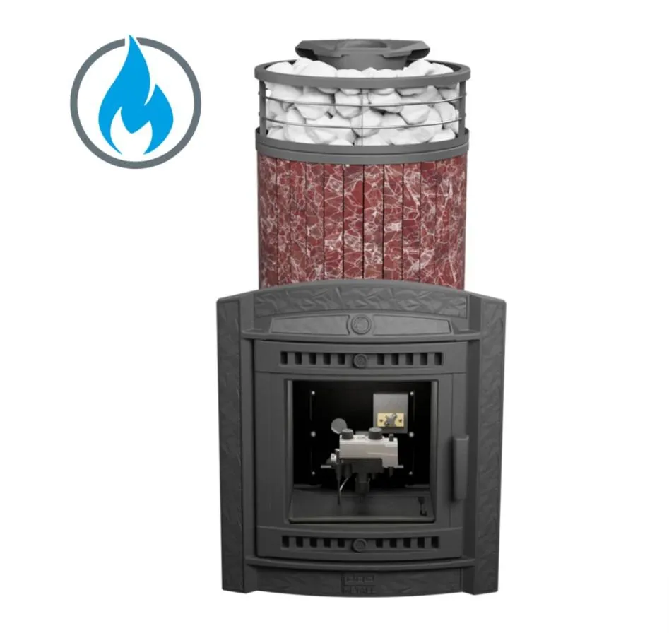 Чугунная банная печь Атмосфера XL Россо Леванто ламель+сетка с газовой горелкой