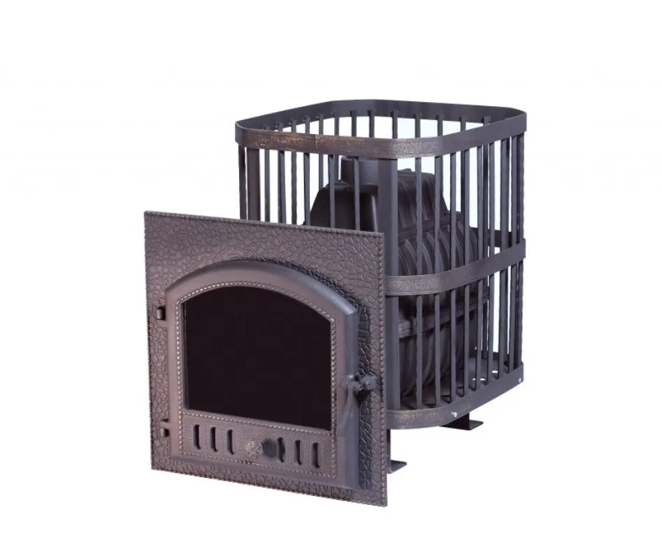 Чугунная банная печь Сибирь 24 Каминная дверца 545х545 сетка Чугунная банная печь Сибирь 24 Каминная дверца 545х545 сетка