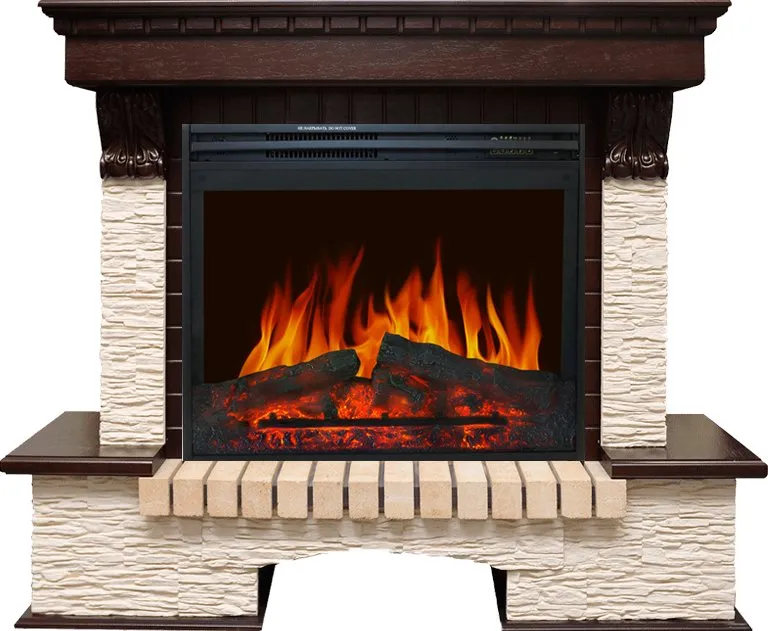 Каминокомплект Pierre Luxe угловой - Темный дуб / Сланец бежевый с очагом Jupiter FX New