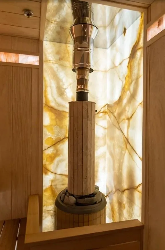 Чугунная банная печь Атмосфера L ламели «Окаменевшее дерево» наборные