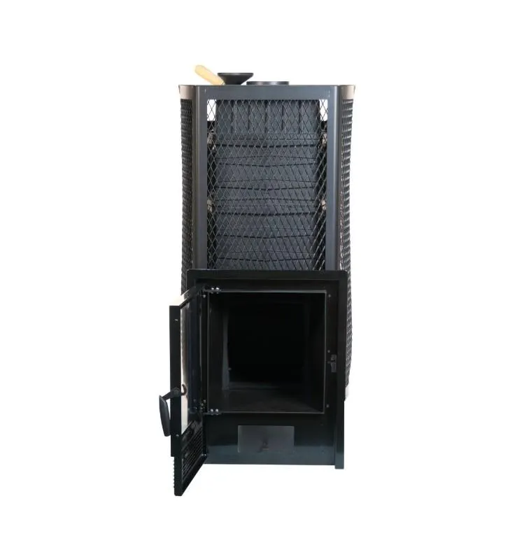 Чугунная банная печь Амур-ПРО ЗК. Панорамная дверца (сетка)