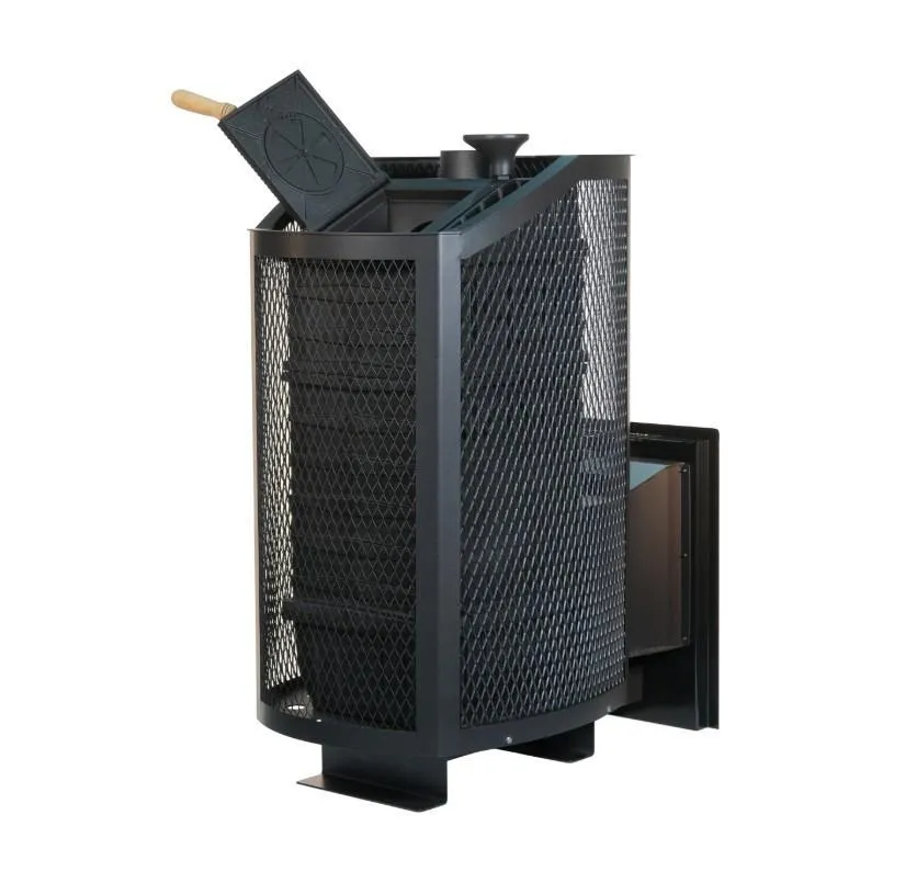 Чугунная банная печь Амур-ПРО ЗК. Панорамная дверца (сетка)