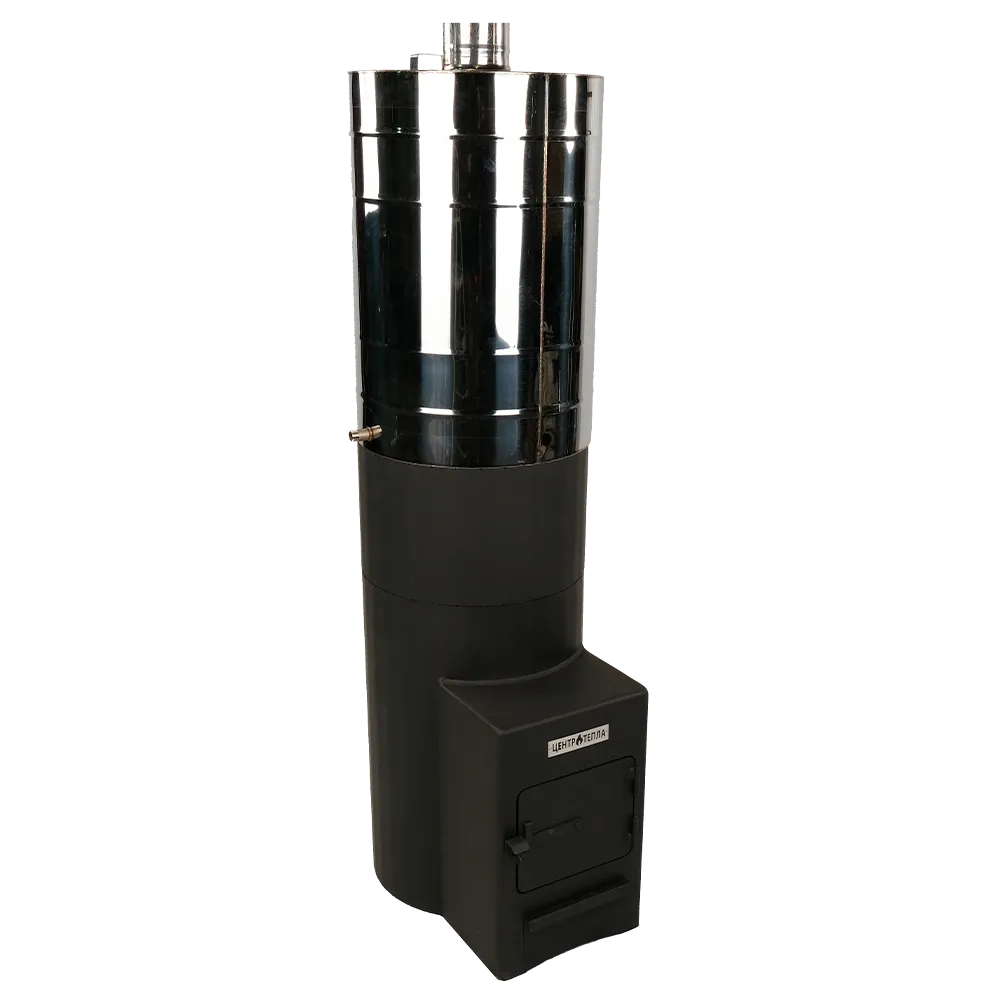 Стальная банная печь Русь круглая составная с баком нерж на 85 литров