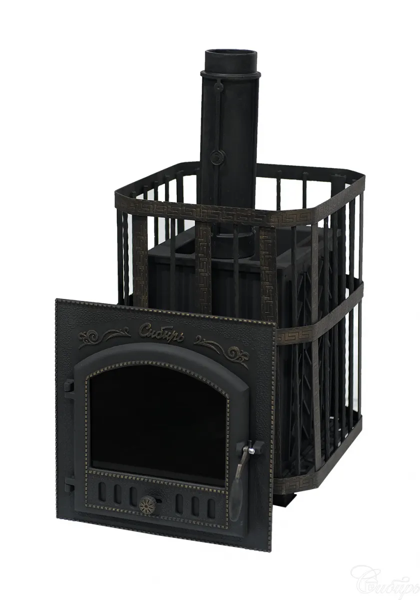 Премиальная чугунная банная печь Сибирь 25 дверка 545х545 в сетке Премиальная чугунная банная печь Сибирь 25 дверка 545х545 в сетке