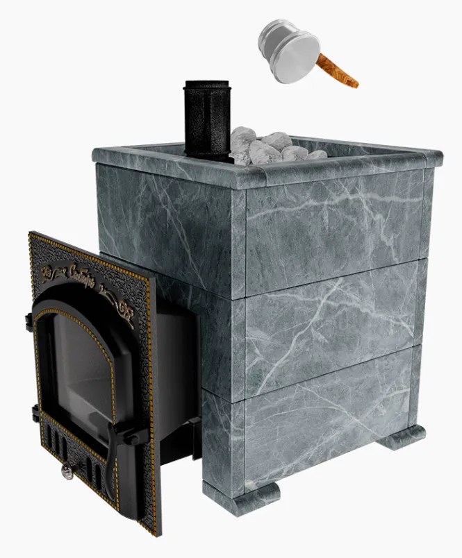 Премиальная банная печь Сибирь 40 дверка 545х545 в облицовке Оптима талькомагнезит