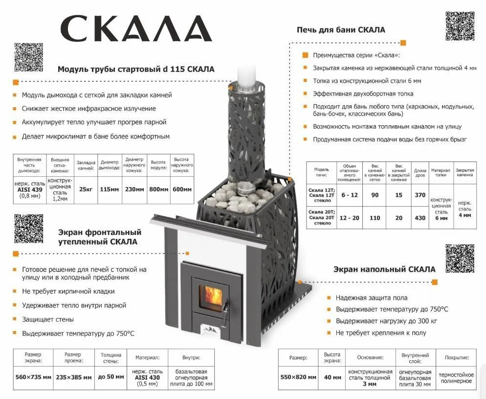 Печь для бани Скала 20 Т стекло