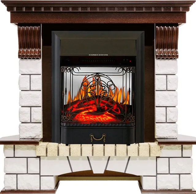 Каминокомплект Pierre Luxe угловой - Темный дуб / Белый с очагом Majestic FX M Black RC