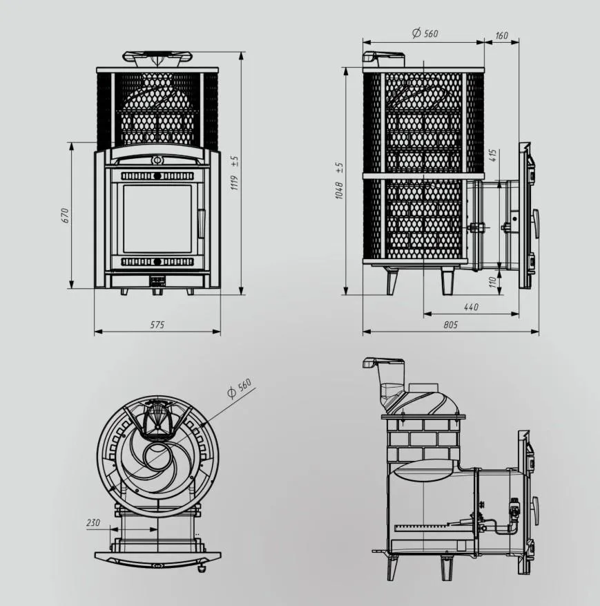 Чугунная банная печь Атмосфера XL сетка нержавейка с газовой горелкой