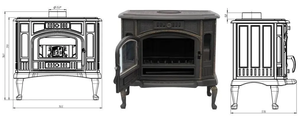 Чугунная печь-камин отопительная ПМЧ-7С