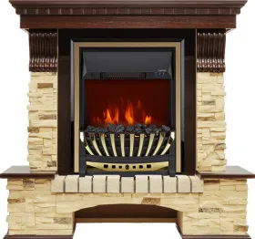 Каминокомплект Pierre Luxe угловой - Темный дуб / Сланец с очагом Aspen Gold Каминокомплект Pierre Luxe угловой - Темный дуб / Сланец с очагом Aspen Gold