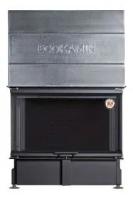 Каминная стальная топка ДЕЛЬТА 1000 PВ три стекла подовое горение принтинг черный шамот