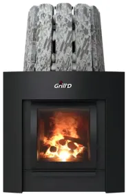 Стальная банная печь Cometa Vega 350 Window Max Stone Pro (Серпентинит)