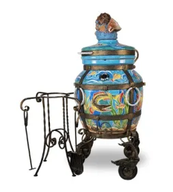 Керамический тандыр Морской Цвет Голубой с узором