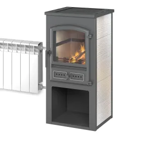 Печь-камин ЭТНА (БКД) с плитой и т/о Бежевый Ø115мм