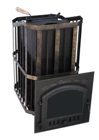 Премиальная чугунная банная печь Сибирь 25 ЗК дверка 545х545 в сетке Премиальная чугунная банная печь Сибирь 25 ЗК дверка 545х545 в сетке