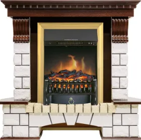 Каминокомплект Pierre Luxe угловой - Темный дуб / Белый с очагом Fobos FX Brass Каминокомплект Pierre Luxe угловой - Темный дуб / Белый с очагом Fobos FX Brass