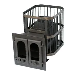 Чугунная банная печь Сибирь 24 с двухстворчатой каминной дверцей 500х500 сетка Чугунная банная печь Сибирь 24 с двухстворчатой каминной дверцей 500х500 сетка