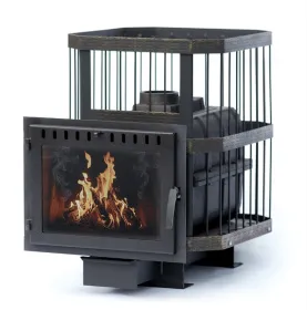 Чугунная банная печь Сибирь 18 с панорамной дверцей сетка Чугунная банная печь Сибирь 18 с панорамной дверцей сетка