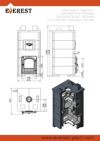 Печь Эверест "Легкий пар Профи" каменка из чугуна, Талькохлорит, Б/В, Резная (2 стор.+фасад)