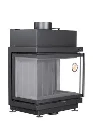Каминная стальная топка Альфа 700 три стекла черный шамот подовая