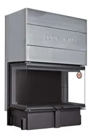 Каминная стальная топка ДЕЛЬТА 1000 PВ три стекла подовое горение принтинг черный шамот