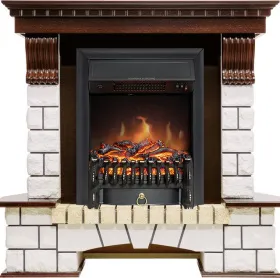 Каминокомплект Pierre Luxe угловой - Темный дуб / Белый с очагом Fobos FX Black Каминокомплект Pierre Luxe угловой - Темный дуб / Белый с очагом Fobos FX Black