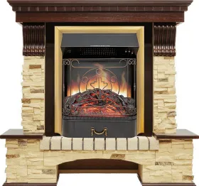 Каминокомплект Pierre Luxe угловой - Темный дуб / Сланец с очагом Majestic FX Brass Каминокомплект Pierre Luxe угловой - Темный дуб / Сланец с очагом Majestic FX Brass