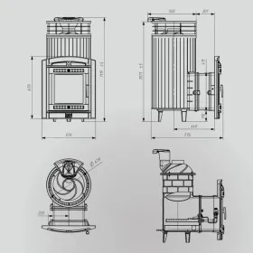 Чугунная банная печь Атмосфера XL Змеевик ламель+сетка с газовой горелкой