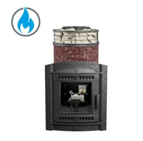 Чугунная банная печь Атмосфера L Россо Леванто ламель+сетка с газовой горелкой