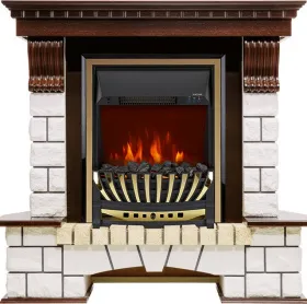 Каминокомплект Pierre Luxe угловой - Темный дуб / Белый с очагом Aspen Gold Каминокомплект Pierre Luxe угловой - Темный дуб / Белый с очагом Aspen Gold