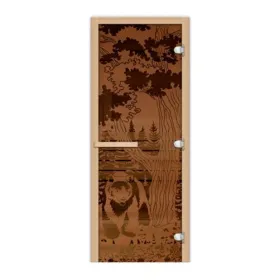 Стеклянная дверь для бани и сауны 1900х700 Мишка в лесу мат