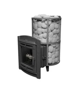 Чугунная банная печь Атмосфера L сетка нержавейка с газовой горелкой