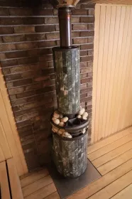 Чугунная банная печь Атмосфера L Верде Гватемала ламель+сетка с газовой горелкой