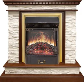 Каминокомплект Calgary - Дуб / Сланец бежевый с очагом Majestic FX M Brass