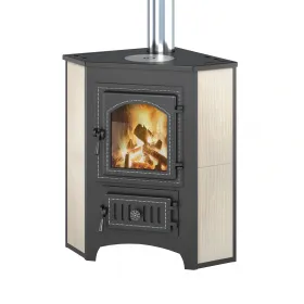 Печь-Камин ПК-01 (220) угловой беж. с конфоркой 9 кВт (150 м3) Ø 115мм