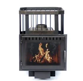 Чугунная банная печь Сибирь 18 с панорамной дверцей сетка Чугунная банная печь Сибирь 18 с панорамной дверцей сетка